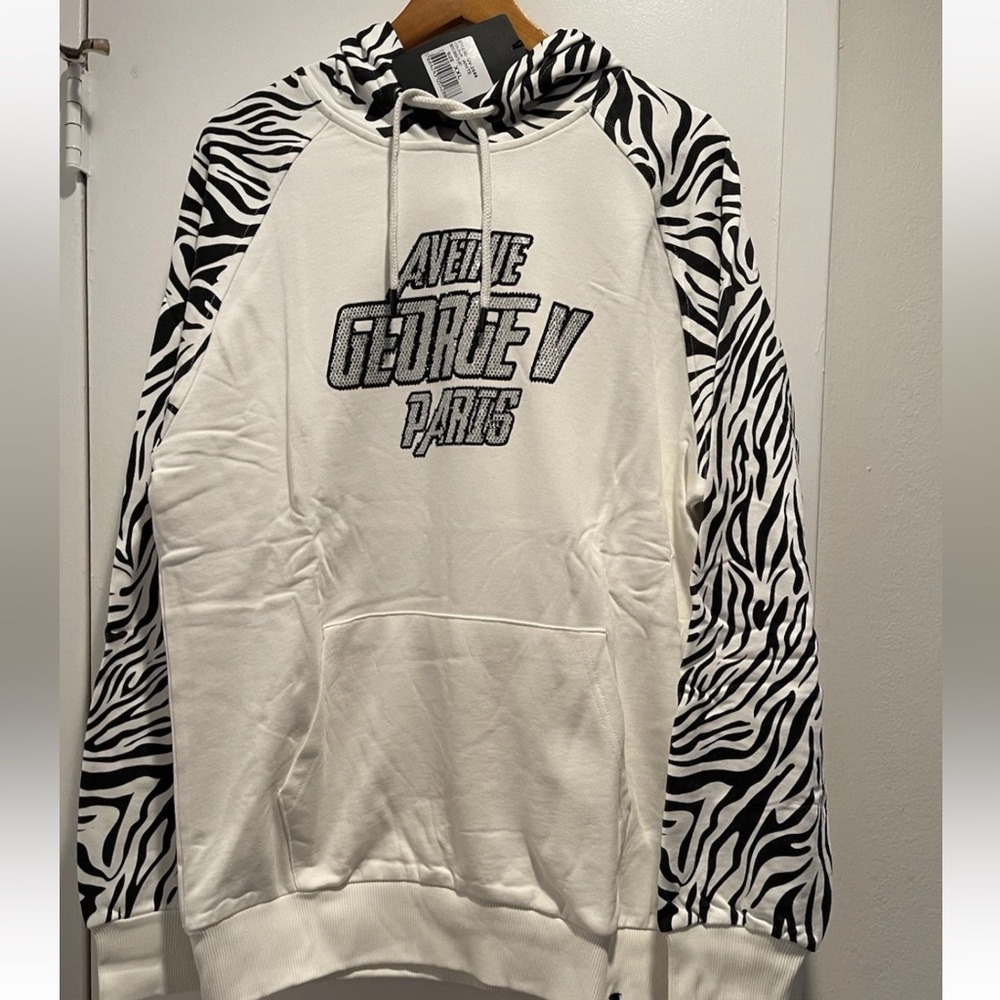 Avenue George V Paris Hoodie Rhinestone Men's white Black Hooded Sweatshirt